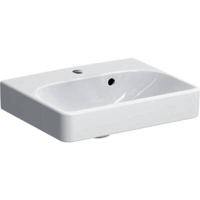Asimetrik taşmalıklı Geberit Smyle Square küçük lavabo: Beyaz, B=45cm, H=16cm, T=36cm, Batarya deliği=Orta, Taşma deliği=Görünür - GEBERİT
