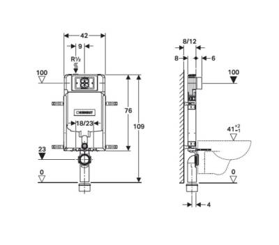 Asma klozet için Geberit Kombifix elemanı, 109 cm, Alpha 8 cm gömme rezervuar ile, destek ayakları ile - GEBERİT (1)