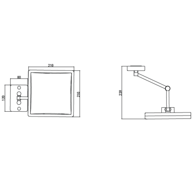 Bocchi Ayna Çift Yönlü Çift Kollu Kare 3x, Siyah - BOCCHI (1)