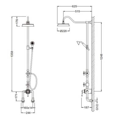 Bocchi Burlington Duş Bataryalı Ve El Duşu Setli Duş Kolonu Antik Siyah 1004 0031 AB - BOCCHI (1)