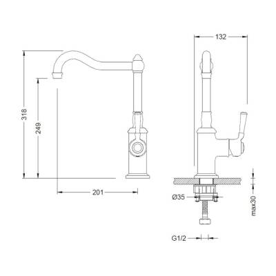 Bocchi Burlington Eviye Bataryası Krom Antik Siyah 1004 0090 AB - BOCCHI (1)