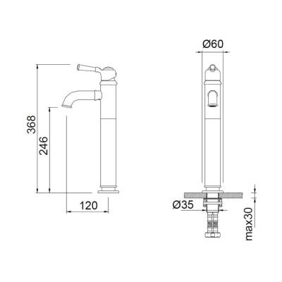 Bocchi Burlington Tek Kumandalı Yüksek Lavabo Bataryası Antik Siyah 1004 0002 AB - BOCCHI (1)