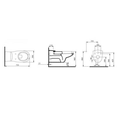 Bocchi Care&Comfort Bedensel Engelli Asma Klozet Önü Açık 75 cm Parlak Beyaz Kapak Dahil Değildir 2011-001-0128 - BOCCHI (2)