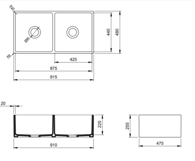 Bocchi Contempo 91 cm Çift Gözlü Mutfak Eviyesi Mat Antrasit - BOCCHI (1)