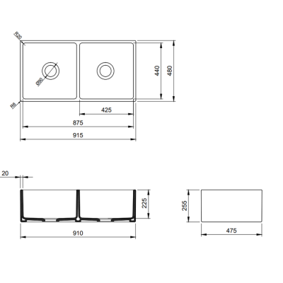 Bocchi Contempo 91 cm Çift Gözlü Mutfak Eviyesi Mat Gri - BOCCHI (1)