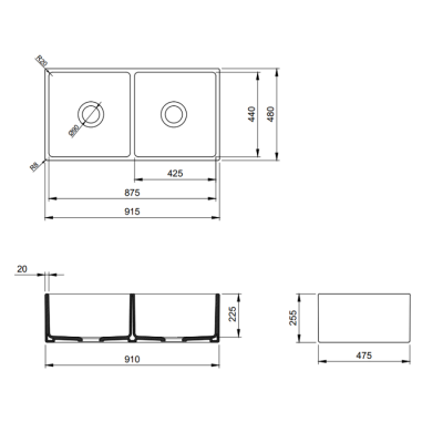 Bocchi Contempo 91 cm Çift Gözlü Mutfak Eviyesi Mat Siyah - BOCCHI (1)