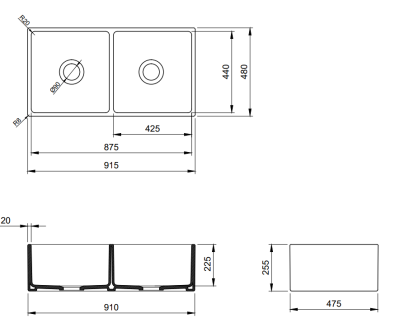 Bocchi Contempo 91 cm Çift Gözlü Mutfak Eviyesi Parlak Beyaz - BOCCHI (1)