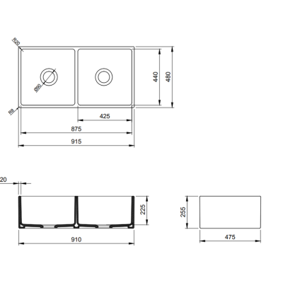 Bocchi Contempo 91 cm Çift Gözlü Mutfak Eviyesi Parlak Bisküvi - BOCCHI (1)
