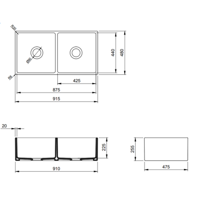 Bocchi Contempo 91 cm Çift Gözlü Mutfak Eviyesi Parlak Siyah - BOCCHI (1)
