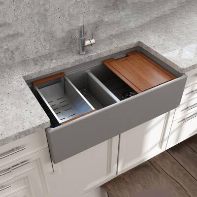 Bocchi Contempo Step Rim Çift Gözlü Eviye 91 Cm Mat Gri 1348-006-0120 - BOCCHI (2)