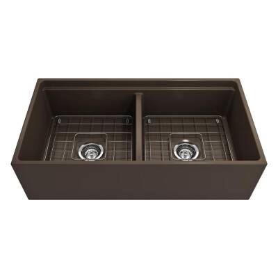 Bocchi Contempo Step Rim Çift Gözlü Eviye 91 Cm Mat Kahverengi 1348-025-0120 - BOCCHI (1)