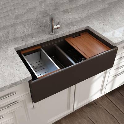 Bocchi Contempo Step Rim Çift Gözlü Eviye 91 Cm Mat Kahverengi 1348-025-0120 - BOCCHI (2)