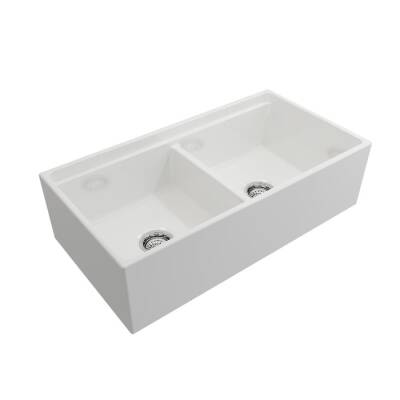 Bocchi Contempo Step Rim Çift Gözlü Eviye 91 Cm Parlak Beyaz 1348-001-0120 - BOCCHI