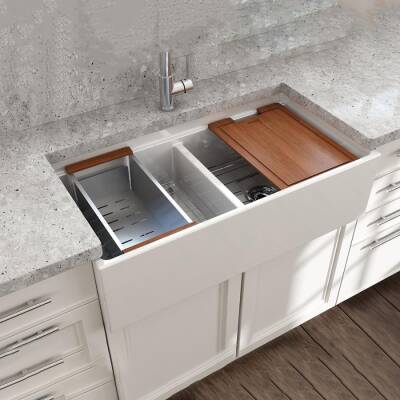 Bocchi Contempo Step Rim Çift Gözlü Eviye 91 Cm Parlak Beyaz 1348-001-0120 - BOCCHI (2)