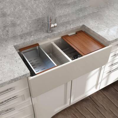 Bocchi Contempo Step Rim Çift Gözlü Eviye 91 Cm Parlak Bisküvi 1348-014-0120 - BOCCHI (2)