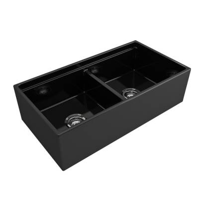 Bocchi Contempo Step Rim Çift Gözlü Eviye 91 Cm Parlak Siyah 1348-005-0120 - BOCCHI