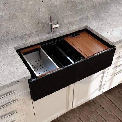 Bocchi Contempo Step Rim Çift Gözlü Eviye 91 Cm Parlak Siyah 1348-005-0120 - BOCCHI (2)