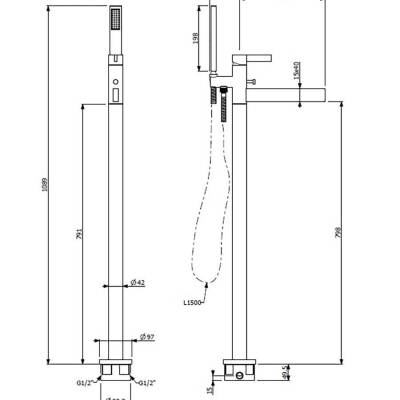 Bocchi Cube Yerden Küvet Bataryası El Duşlu Krom 1015 0024 - BOCCHI (1)