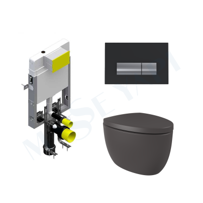 Bocchi Etna Asma Klozet - Mat Antrasit Set (Kapak Dahil ) + Gömme Rezervuar Seti - BOCCHI