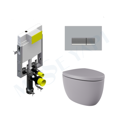 Bocchi Etna Asma Klozet - Mat Gri Set (Kapak Dahil ) + Gömme Rezervuar Seti - BOCCHI