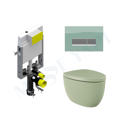 Bocchi Etna Asma Klozet - Mat Mint Yeşil Set (Kapak Dahil ) + Gömme Rezervuar Seti - BOCCHI