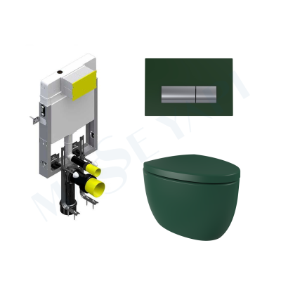 Bocchi Etna Asma Klozet - Mat Yeşil Set (Kapak Dahil ) + Gömme Rezervuar Seti - BOCCHI