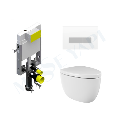 Bocchi Etna Asma Klozet - Parlak Beyaz Set (Kapak Dahil ) + Gömme Rezervuar Seti - BOCCHI