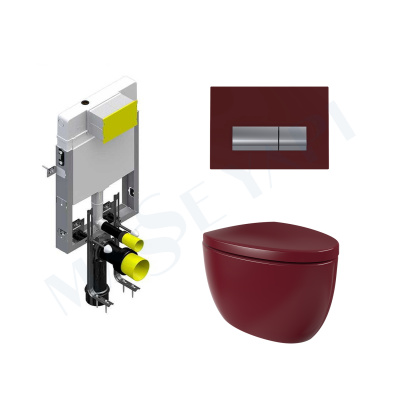 Bocchi Etna Asma Klozet - Parlak Burgonya Bordosu Set (Kapak Dahil ) + Gömme Rezervuar Seti - BOCCHI