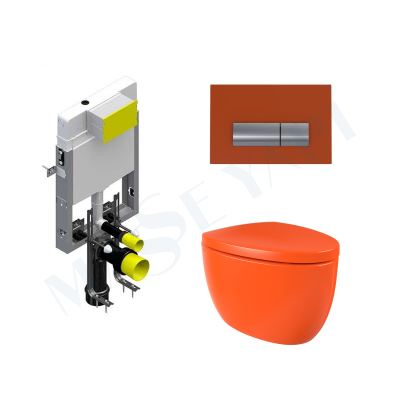 Bocchi Etna Asma Klozet - Parlak Turuncu Set (Kapak Dahil ) + Gömme Rezervuar Seti - BOCCHI