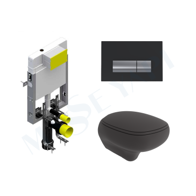Bocchi Fenice Asma Klozet - Mat Antrasit Set (Kapak Dahil ) + Gömme Rezervuar Seti - BOCCHI