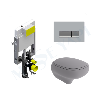 Bocchi Fenice Asma Klozet - Mat Gri Set (Kapak Dahil ) + Gömme Rezervuar Seti - BOCCHI