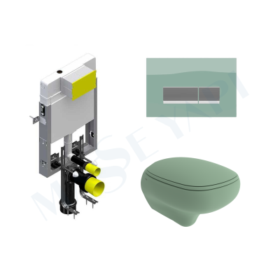 Bocchi Fenice Asma Klozet - Mat Mint Yeşil Set (Kapak Dahil ) + Gömme Rezervuar Seti - BOCCHI
