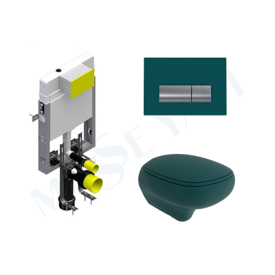 Bocchi Fenice Asma Klozet - Mat Petrol Mavisi Set (Kapak Dahil ) + Gömme Rezervuar Seti - BOCCHI