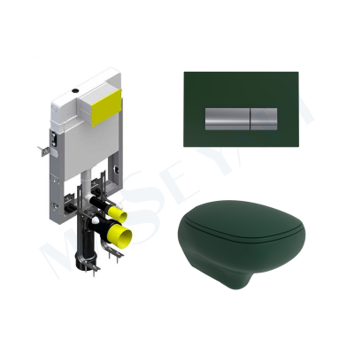 Bocchi Fenice Asma Klozet - Mat Yeşil Set (Kapak Dahil ) + Gömme Rezervuar Seti - BOCCHI