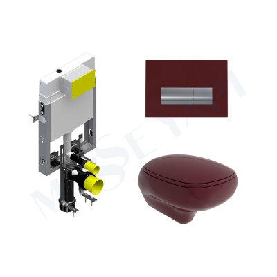 Bocchi Fenice Asma Klozet - Parlak Burgonya Bordosu Set (Kapak Dahil ) + Gömme Rezervuar Seti - BOCCHI