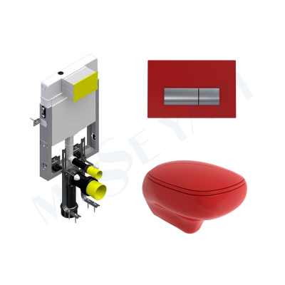 Bocchi Fenice Asma Klozet - Parlak Kirmizi Set (Kapak Dahil ) + Gömme Rezervuar Seti - BOCCHI
