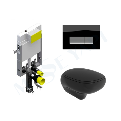 Bocchi Fenice Asma Klozet - Parlak Siyah Set (Kapak Dahil ) + Gömme Rezervuar Seti - BOCCHI