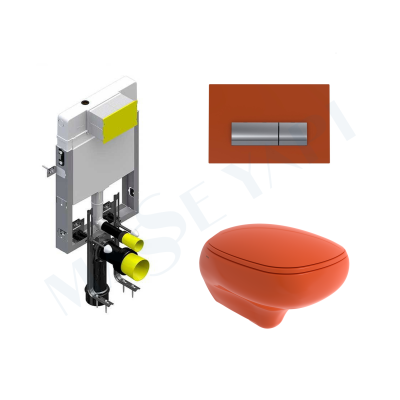 Bocchi Fenice Asma Klozet - Parlak Turuncu Set (Kapak Dahil ) + Gömme Rezervuar Seti - BOCCHI