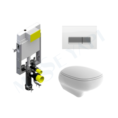 Bocchi Fenice Rimless Asma Klozet - Mat Beyaz Set (Kapak Dahil ) + Gömme Rezervuar Seti - BOCCHI