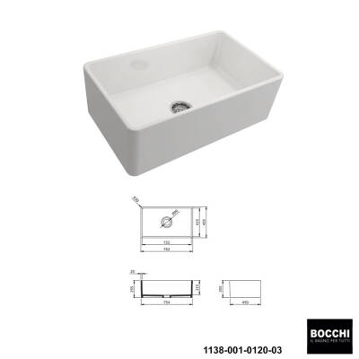 Bocchi Lavello 76 cm Seramik Eviye Grohe Minta Spiralli Eviye Bataryası Seti(Tel Izgara ve Sifon Dahil ) - BOCCHI (1)