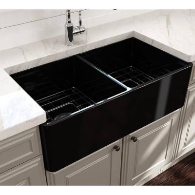 Bocchi Lavello Çift Gözlü Seramik Mutfaf Eviye, 85 cm, Parlak Siyah 1139-005-0120-03 - BOCCHI