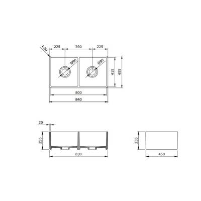 Bocchi Lavello Mutfak Eviyesi 85 cm Çift Gözlü Parlak Bisküvi 1139-014-0120-03 - BOCCHI (2)