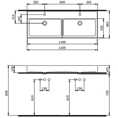 Bocchi Milano 120 cm Çift Gözlü Tezgah Üstü Lavabo Mat Petrol Mavisi - BOCCHI (1)