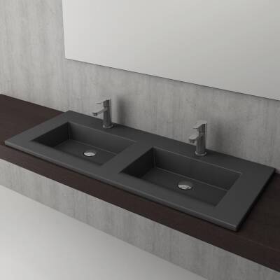 Bocchi Milano Çift Gözlü Lavabo 120 cm Mat Antrasit 1111-020-0126 - BOCCHI (1)
