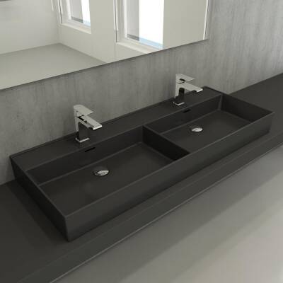 Bocchi Milano Çift Gözlü Lavabo 120 cm Mat Antrasit 1393-020-0132 - BOCCHI (1)