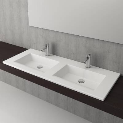 Bocchi Milano Çift Gözlü Lavabo 120 cm Mat Beyaz 1111-002-0126 - BOCCHI (1)