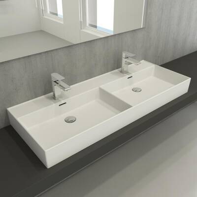 Bocchi Milano Çift Gözlü Lavabo 120 cm Mat Beyaz 1393-002-0132 - BOCCHI (1)