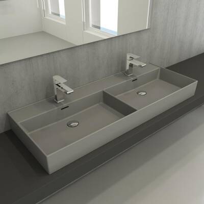 Bocchi Milano Çift Gözlü Lavabo 120 cm Mat Gri 1393-006-0132 - BOCCHI (1)
