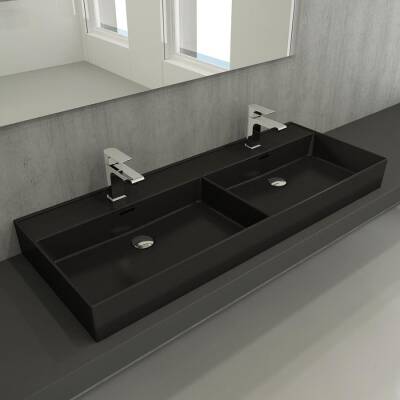 Bocchi Milano Çift Gözlü Lavabo 120 cm Mat Siyah 1393-004-0132 - BOCCHI (1)