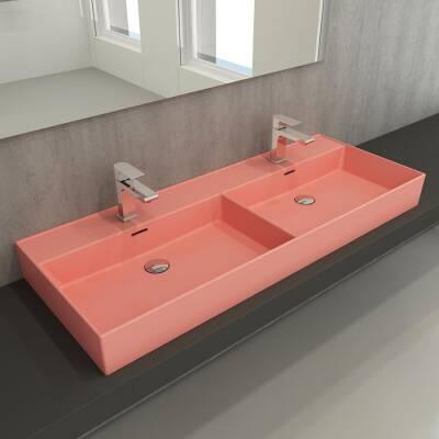Bocchi Milano Çift Gözlü Lavabo 120 cm Mat Somon 1393-032-0132 - BOCCHI (1)